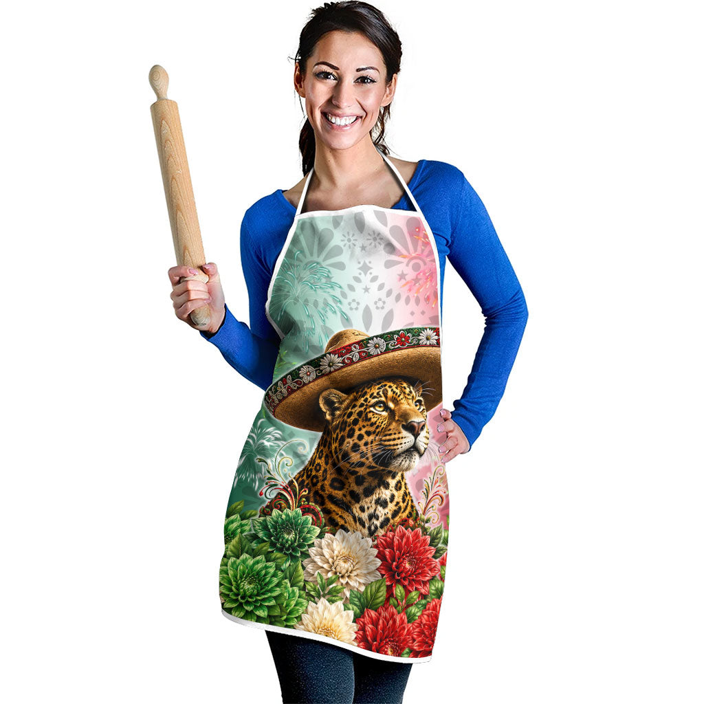 Viva Mexico Independence Day Apron Sombrero Jaguar Mayan Pyramid Fireworks