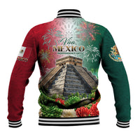 Viva Mexico Independence Day Baseball Jacket Sombrero Jaguar Mayan Pyramid Fireworks