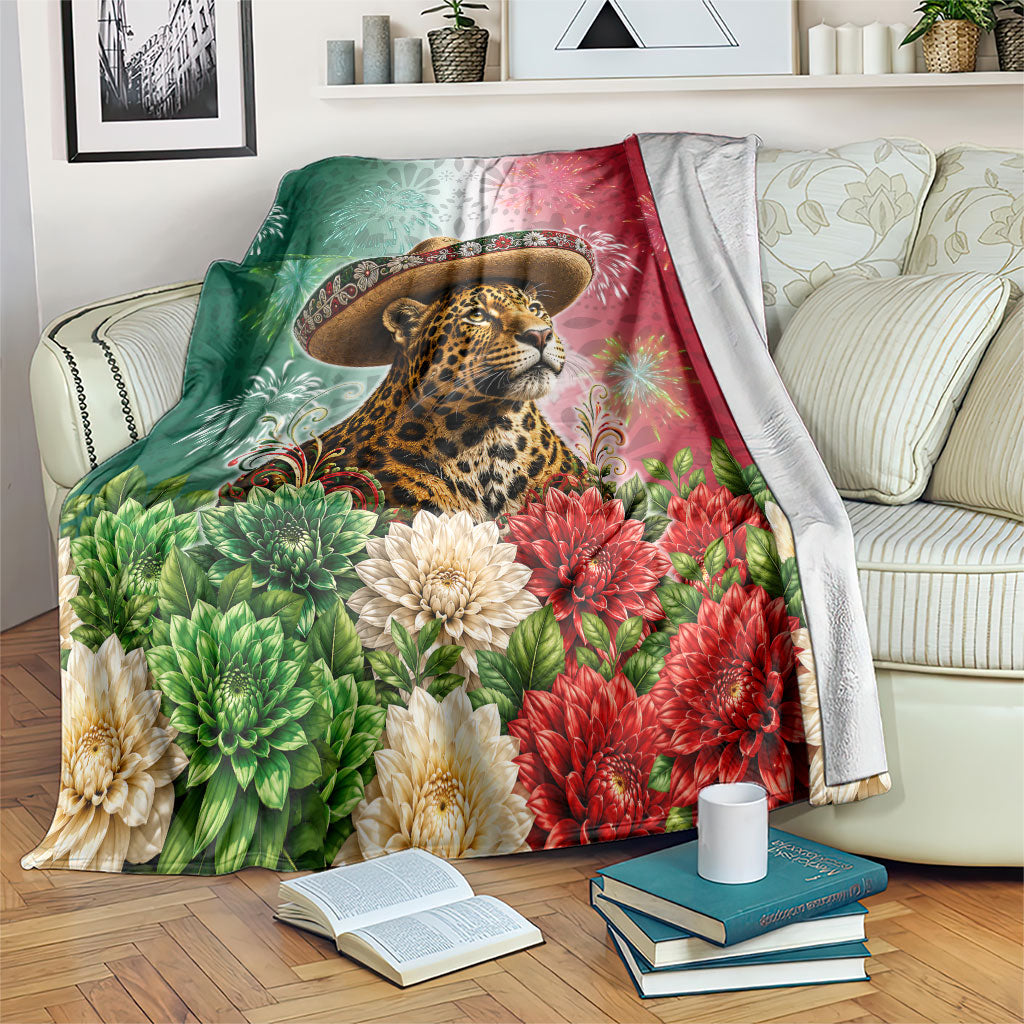 Viva Mexico Independence Day Blanket Sombrero Jaguar Mayan Pyramid Fireworks