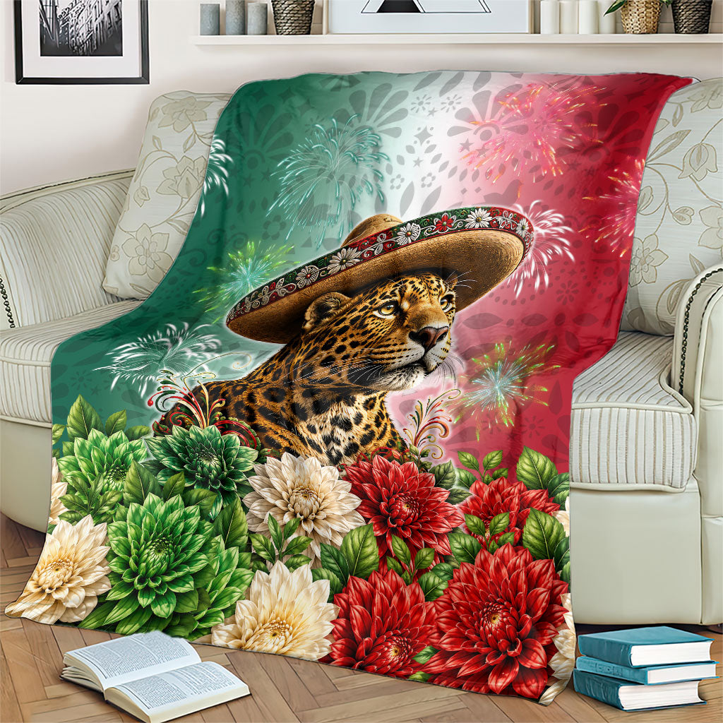 Viva Mexico Independence Day Blanket Sombrero Jaguar Mayan Pyramid Fireworks