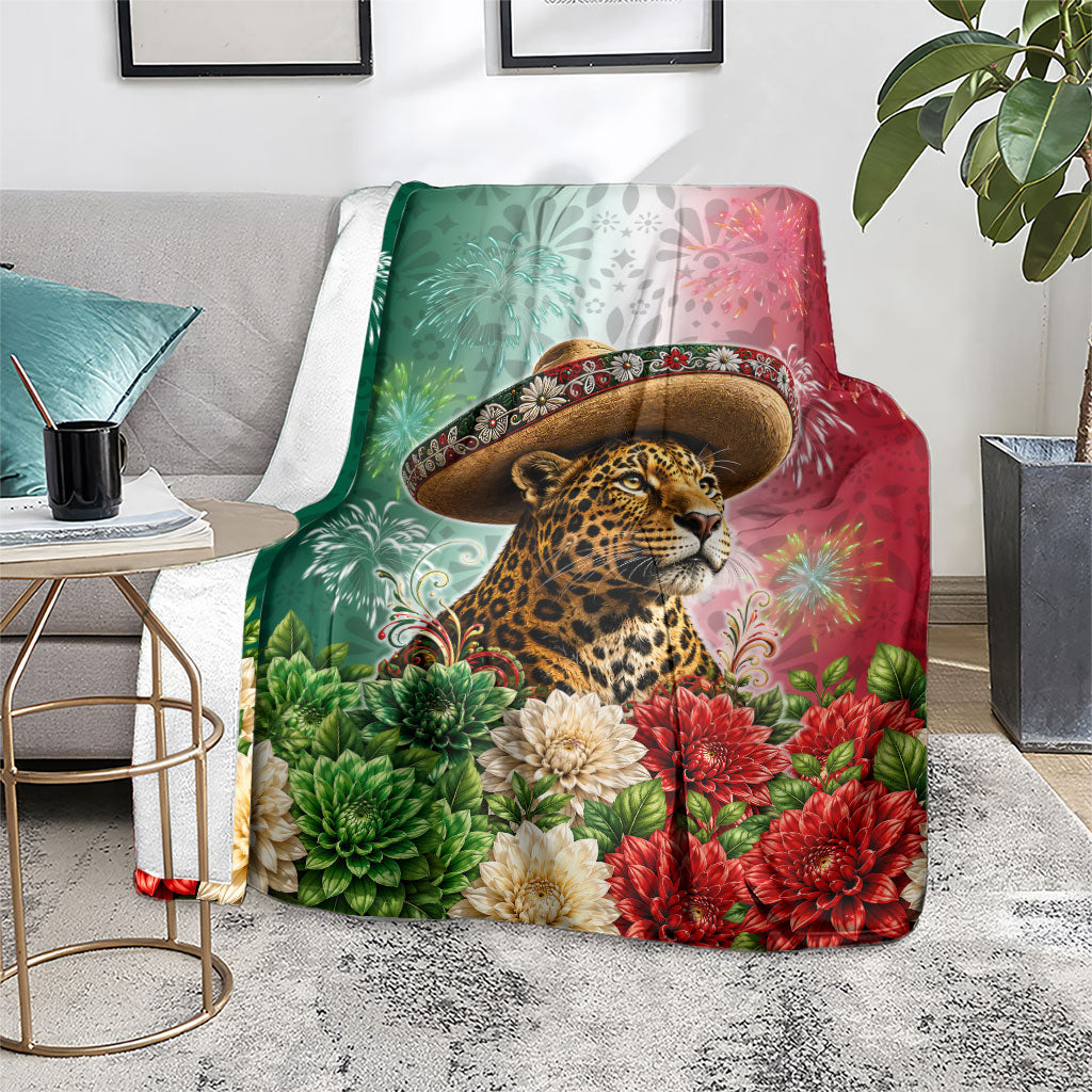 Viva Mexico Independence Day Blanket Sombrero Jaguar Mayan Pyramid Fireworks