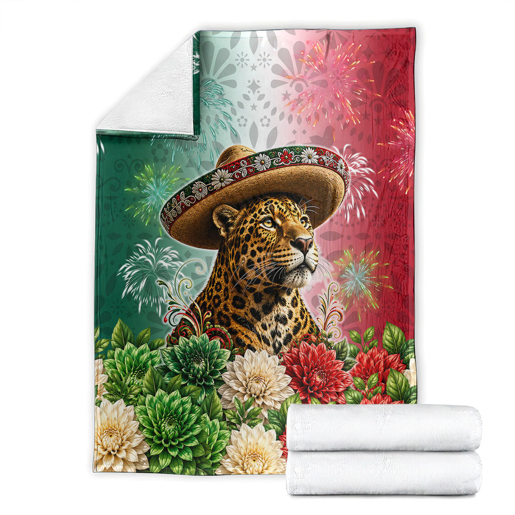 Viva Mexico Independence Day Blanket Sombrero Jaguar Mayan Pyramid Fireworks