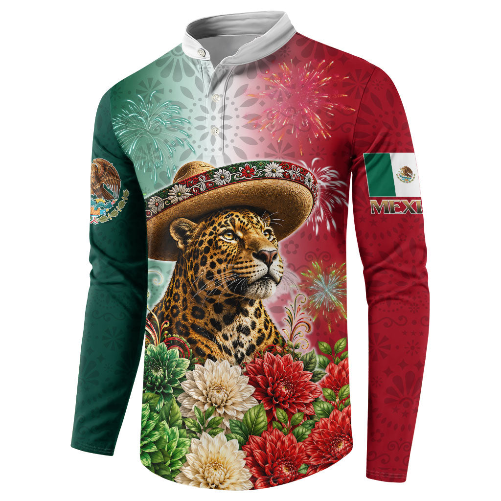 Viva Mexico Independence Day Button Sweatshirt Sombrero Jaguar Mayan Pyramid Fireworks