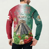 Viva Mexico Independence Day Button Sweatshirt Sombrero Jaguar Mayan Pyramid Fireworks
