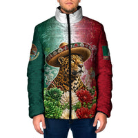 Viva Mexico Independence Day Padded Jacket Sombrero Jaguar Mayan Pyramid Fireworks
