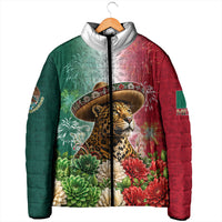Viva Mexico Independence Day Padded Jacket Sombrero Jaguar Mayan Pyramid Fireworks
