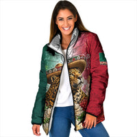 Viva Mexico Independence Day Padded Jacket Sombrero Jaguar Mayan Pyramid Fireworks