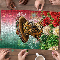 Viva Mexico Independence Day Puzzle Sombrero Jaguar Mayan Pyramid Fireworks