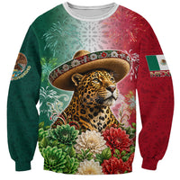 Viva Mexico Independence Day Sweatshirt Sombrero Jaguar Mayan Pyramid Fireworks