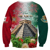 Viva Mexico Independence Day Sweatshirt Sombrero Jaguar Mayan Pyramid Fireworks