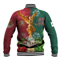 Viva Mexico Independence Day Baseball Jacket Golden Eagle Angel Aztec Pattern