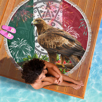 Viva Mexico Independence Day Beach Blanket Golden Eagle Angel Aztec Pattern