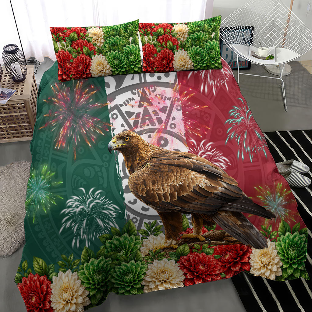 Viva Mexico Independence Day Bedding Set Golden Eagle Angel Aztec Pattern