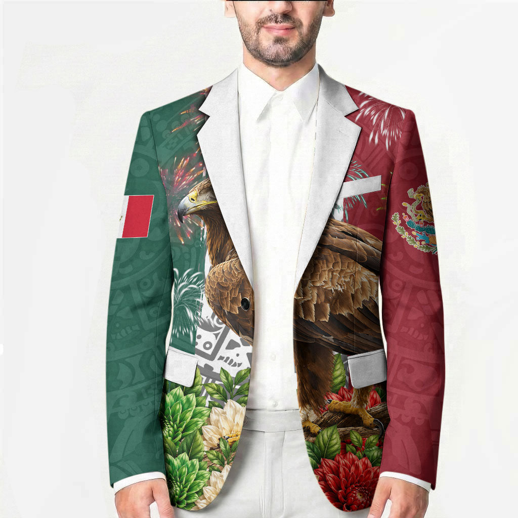 Viva Mexico Independence Day Blazer Golden Eagle Angel Aztec Pattern