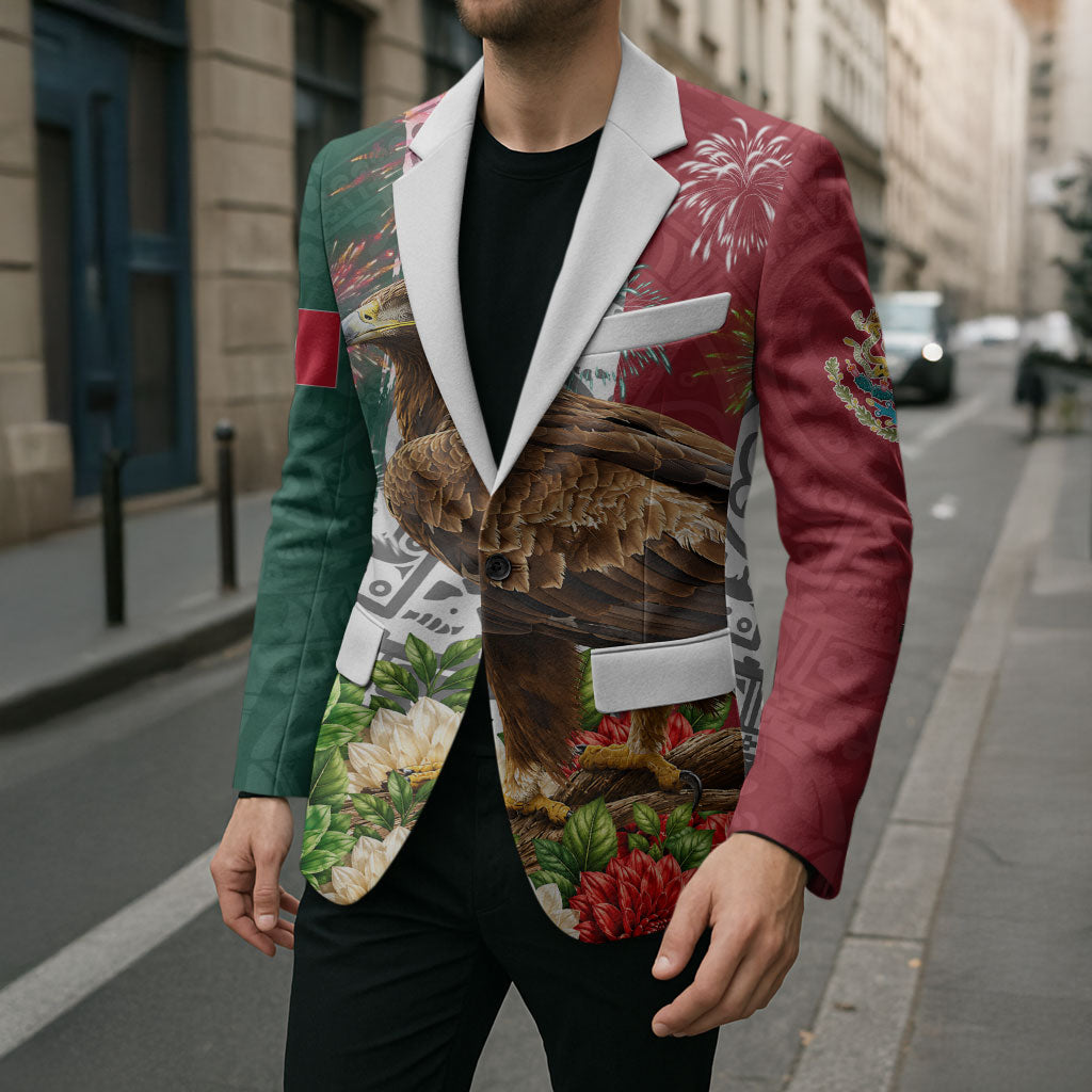 Viva Mexico Independence Day Blazer Golden Eagle Angel Aztec Pattern