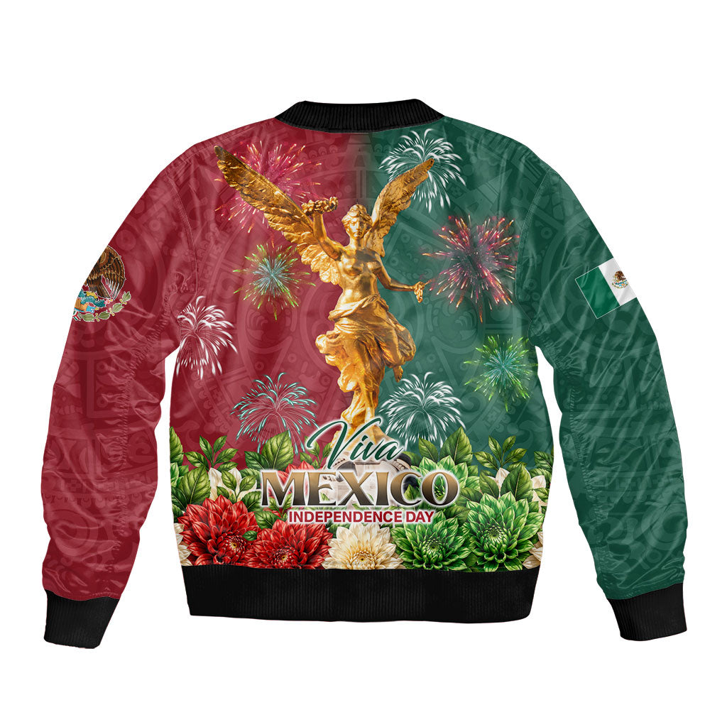 Viva Mexico Independence Day Bomber Jacket Golden Eagle Angel Aztec Pattern