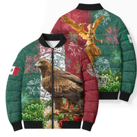 Viva Mexico Independence Day Bomber Puffer Jacket Golden Eagle Angel Aztec Pattern