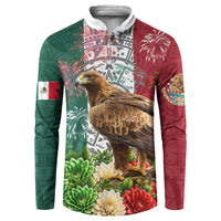 Viva Mexico Independence Day Button Sweatshirt Golden Eagle Angel Aztec Pattern