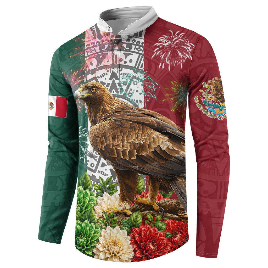 Viva Mexico Independence Day Button Sweatshirt Golden Eagle Angel Aztec Pattern