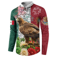Viva Mexico Independence Day Button Sweatshirt Golden Eagle Angel Aztec Pattern
