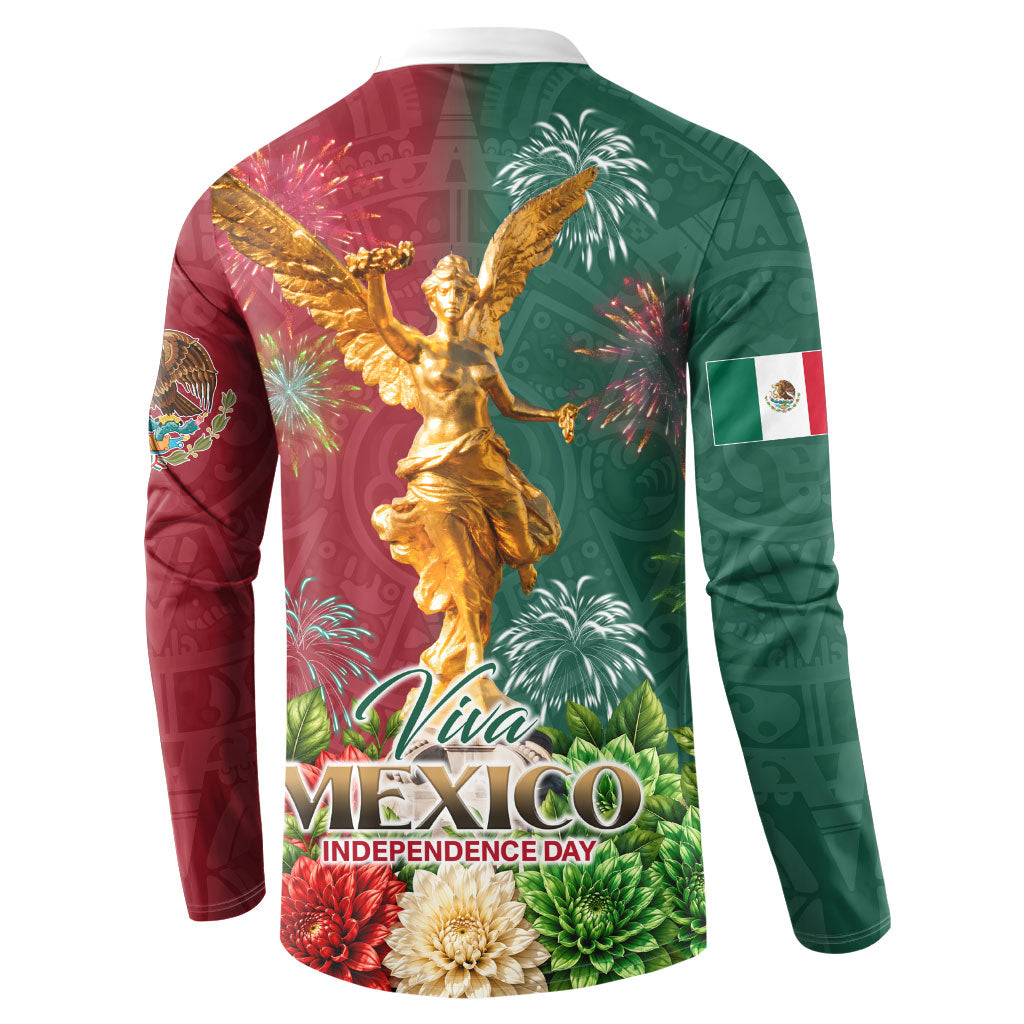 Viva Mexico Independence Day Button Sweatshirt Golden Eagle Angel Aztec Pattern