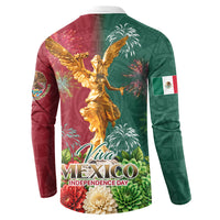 Viva Mexico Independence Day Button Sweatshirt Golden Eagle Angel Aztec Pattern