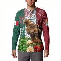 Viva Mexico Independence Day Button Sweatshirt Golden Eagle Angel Aztec Pattern