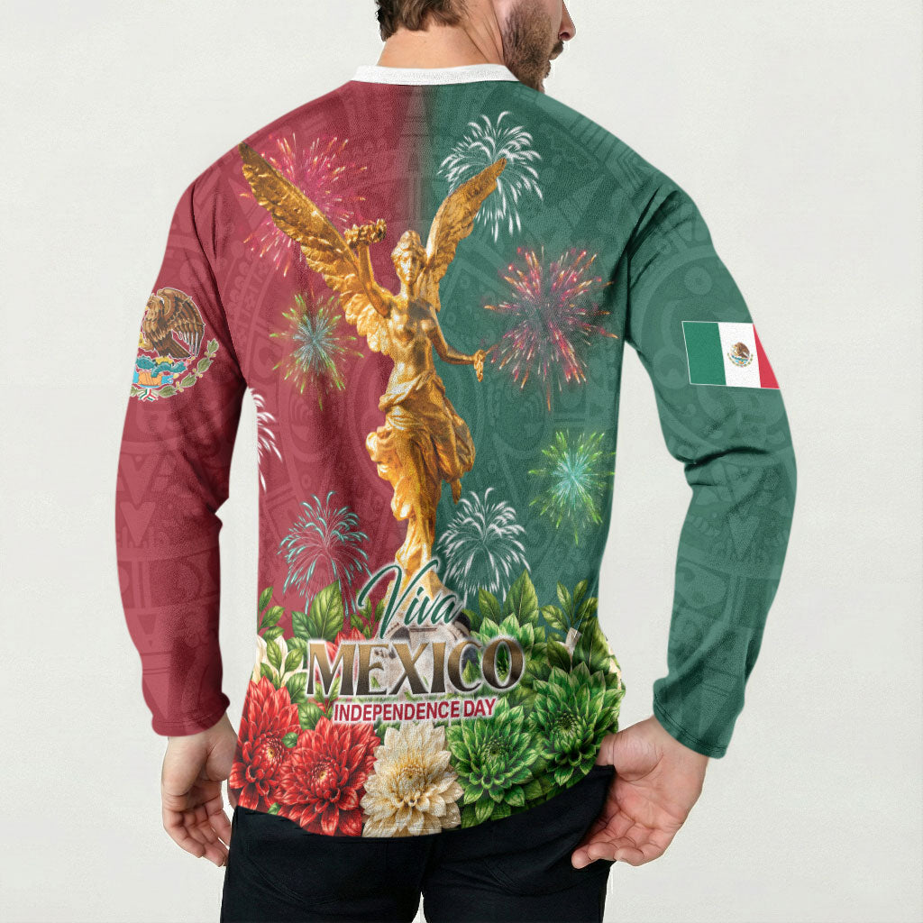 Viva Mexico Independence Day Button Sweatshirt Golden Eagle Angel Aztec Pattern