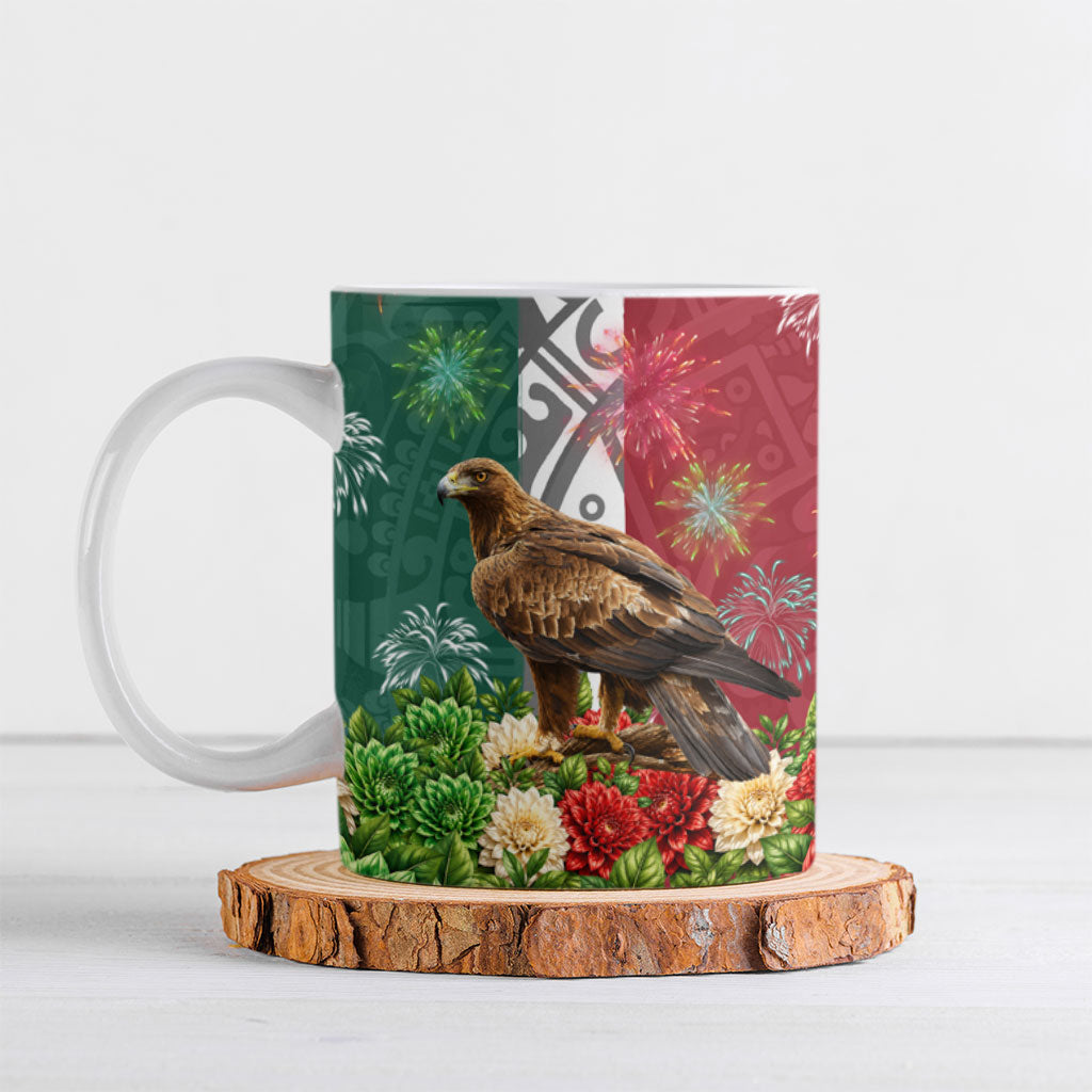 Viva Mexico Independence Day Ceramic Mug Golden Eagle Angel Aztec Pattern