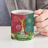Viva Mexico Independence Day Ceramic Mug Golden Eagle Angel Aztec Pattern