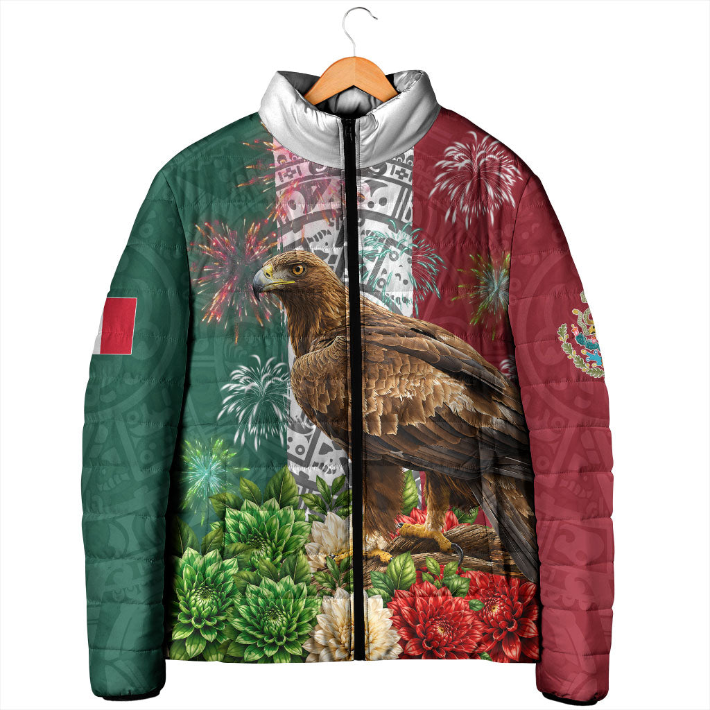 Viva Mexico Independence Day Padded Jacket Golden Eagle Angel Aztec Pattern