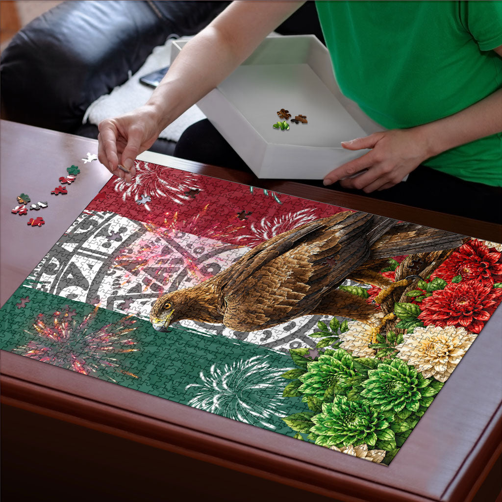 Viva Mexico Independence Day Puzzle Golden Eagle Angel Aztec Pattern