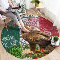 Viva Mexico Independence Day Round Carpet Golden Eagle Angel Aztec Pattern