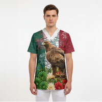 Viva Mexico Independence Day Scrub Top Golden Eagle Angel Aztec Pattern