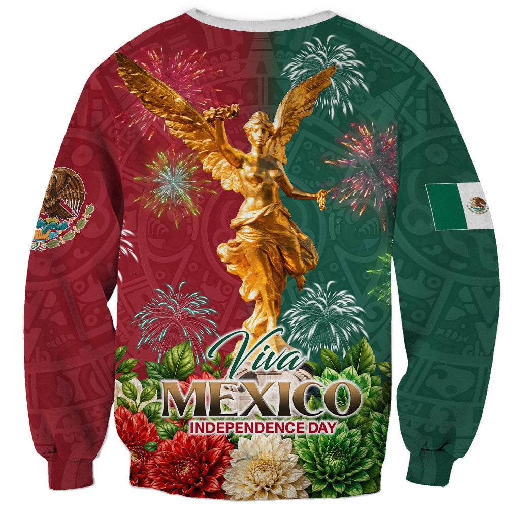 Viva Mexico Independence Day Sweatshirt Golden Eagle Angel Aztec Pattern