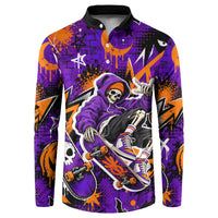 Halloween Skeleton Skateboarder Button Sweatshirt Graffiti Ghost Pumpkin Streetwear Graphic