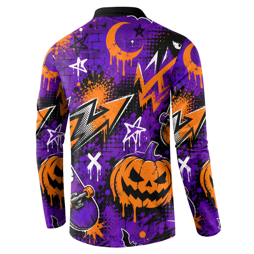 Halloween Skeleton Skateboarder Button Sweatshirt Graffiti Ghost Pumpkin Streetwear Graphic