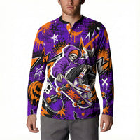 Halloween Skeleton Skateboarder Button Sweatshirt Graffiti Ghost Pumpkin Streetwear Graphic