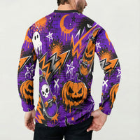 Halloween Skeleton Skateboarder Button Sweatshirt Graffiti Ghost Pumpkin Streetwear Graphic