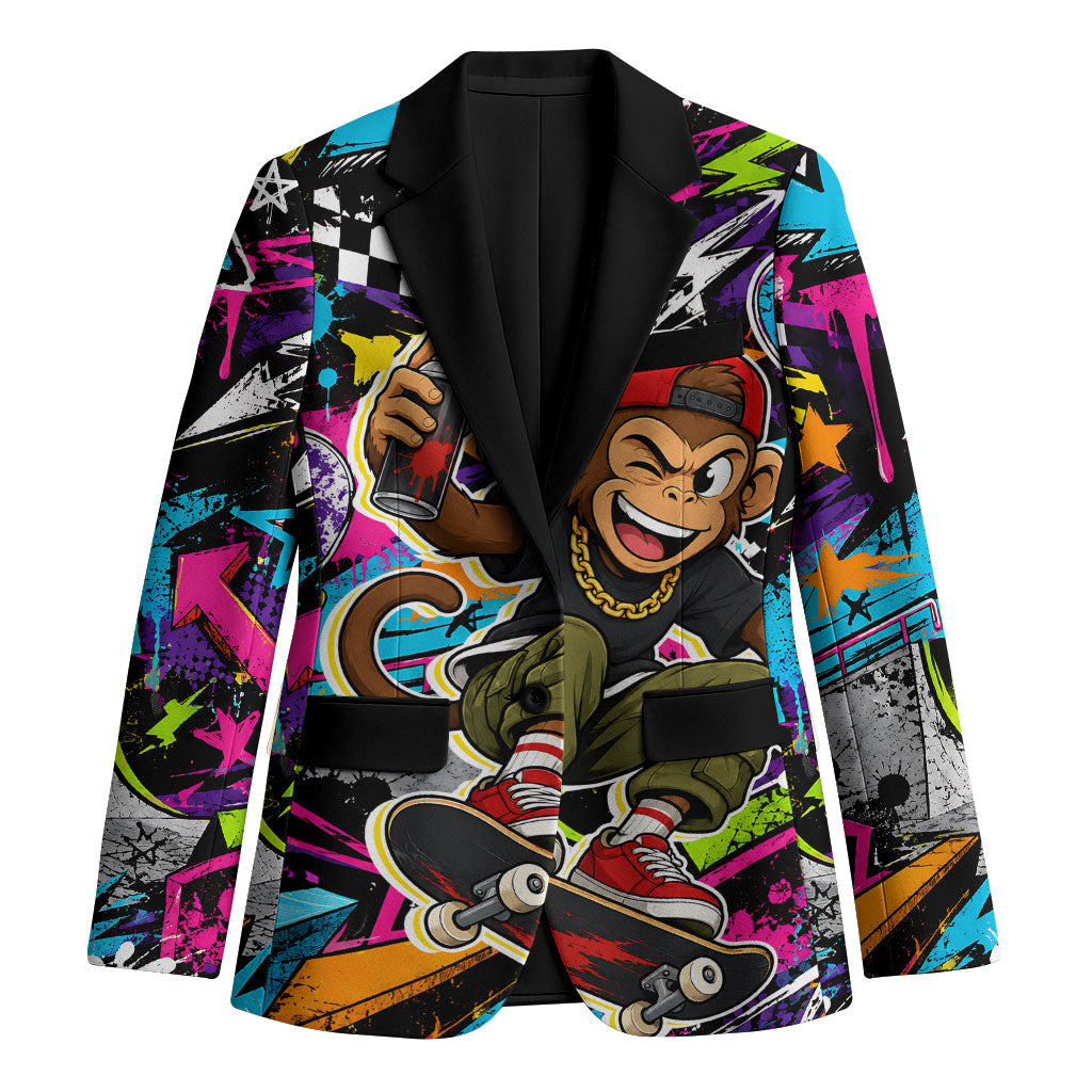 Skateboarding Monkey Blazer Neon Graffiti Spray Paint Urban Streetwear Art