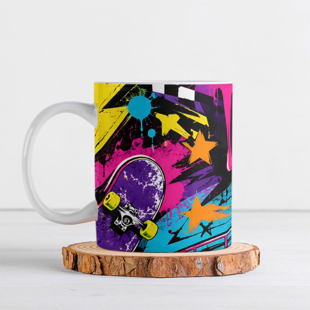Skateboarding Monkey Ceramic Mug Neon Graffiti Spray Paint Urban Streetwear Art