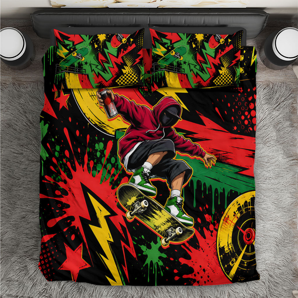 Skateboarder Spray Painter Bedding Set Rasta Colors Graffiti Streetwear Pop Art Graphic