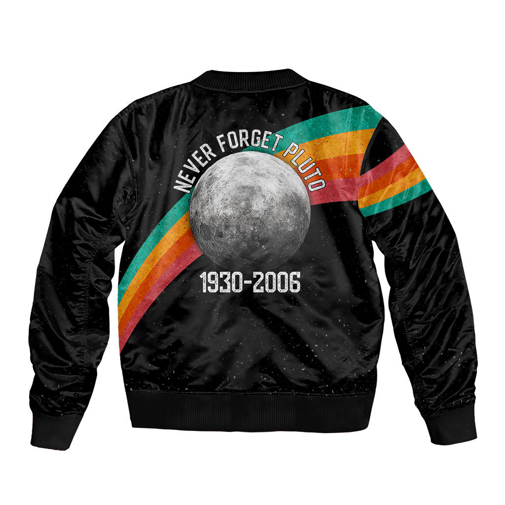 Never Forget Pluto 1930-2006 Bomber Jacket Vintage Retro Rainbow Planet Outer Space Astronomy Graphic Art