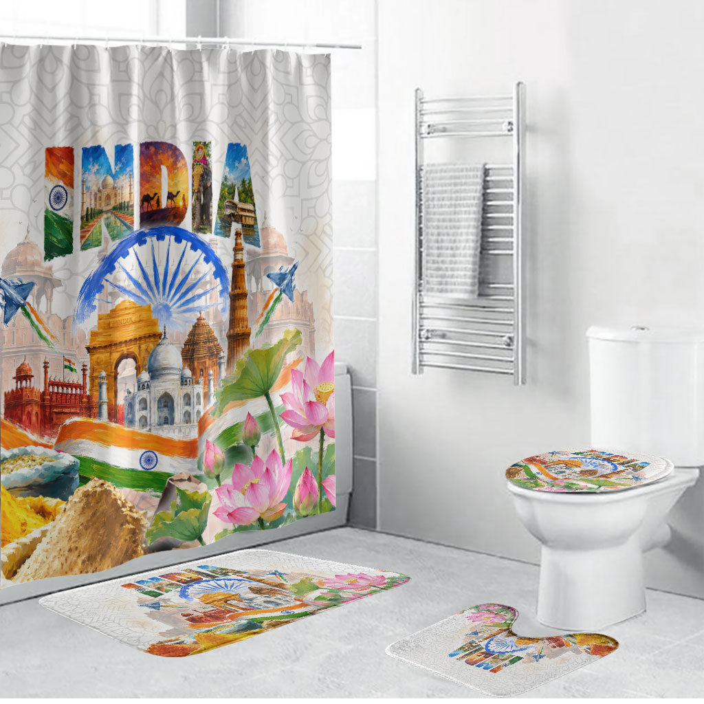 India Independence Day Bathroom Set Cultural Heritage Landmark Taj Mahal Watercolor Art