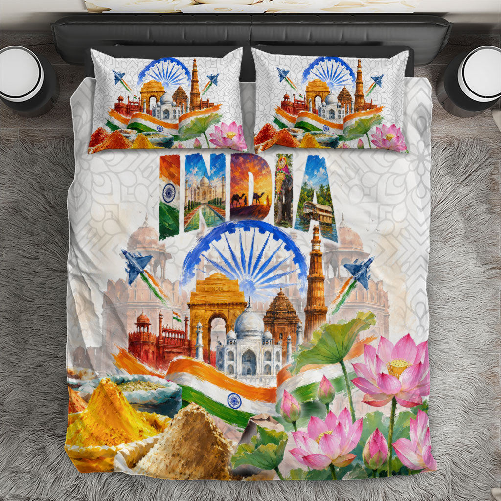 India Independence Day Bedding Set Cultural Heritage Landmark Taj Mahal Watercolor Art