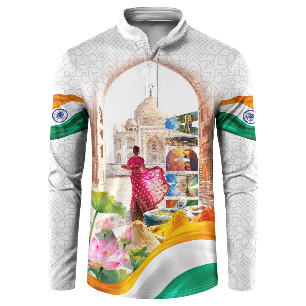 India Independence Day Button Sweatshirt Cultural Heritage Landmark Taj Mahal Watercolor Art