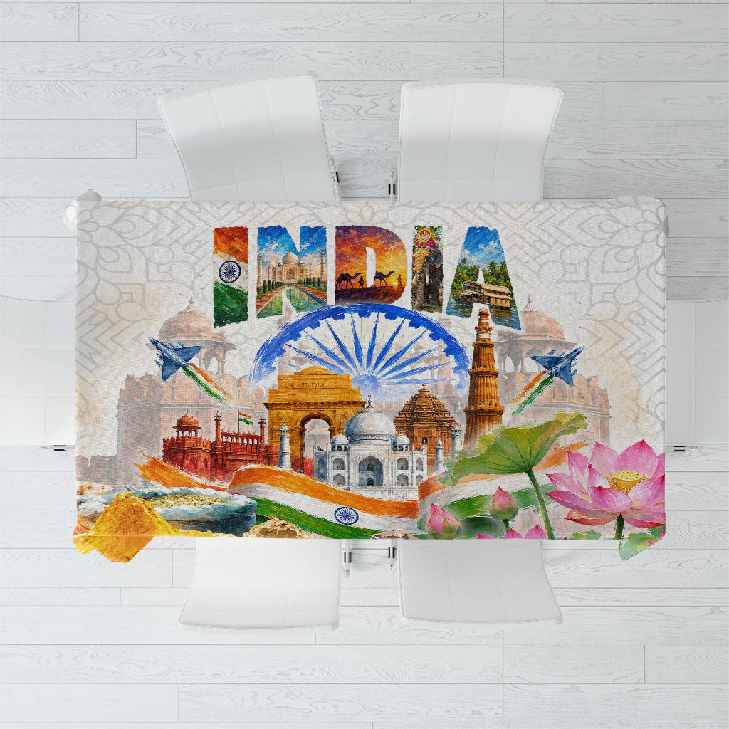 India Independence Day Tablecloth Cultural Heritage Landmark Taj Mahal Watercolor Art