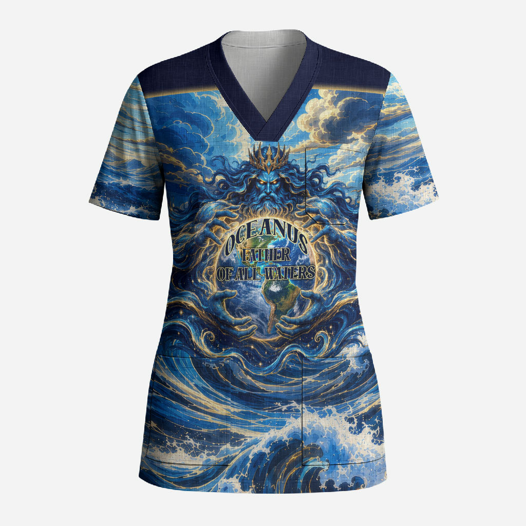 Oceanus Father Of All Waters The Titan Lord Scrub Top Ancient Greek Mythology Titan Sea God Art