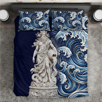 Oceanus Okeanos Greek Titan Sea God Bedding Set Classical Marble Statue Sculpted Ocean Waves Design