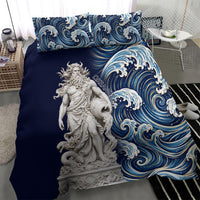 Oceanus Okeanos Greek Titan Sea God Bedding Set Classical Marble Statue Sculpted Ocean Waves Design